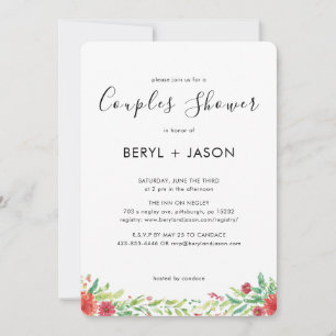 Elegant Crimson Waterverf Floral Couples Shower Kaart