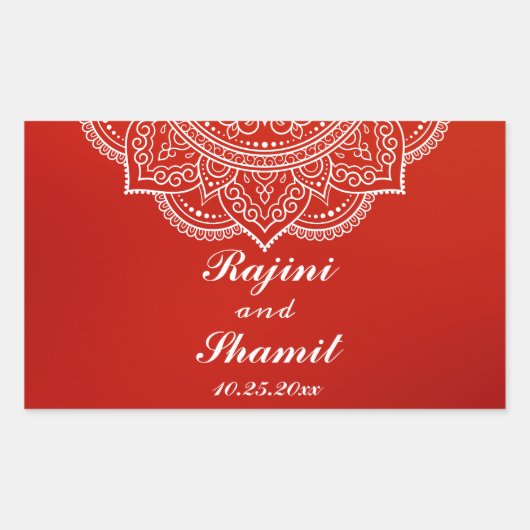 Elegant Crimson White Indian Paisley Wedding Rechthoekige Sticker (Voorkant)