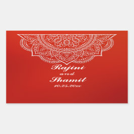 Elegant Crimson White Indian Paisley Wedding Rechthoekige Sticker