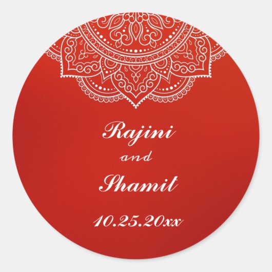 Elegant Crimson White Indian Paisley Wedding Ronde Sticker (Voorkant)