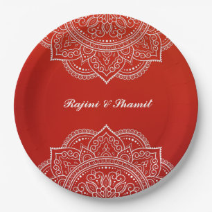 Elegant Crimson White Mandala Indian Hindu Wedding Papieren Bordje