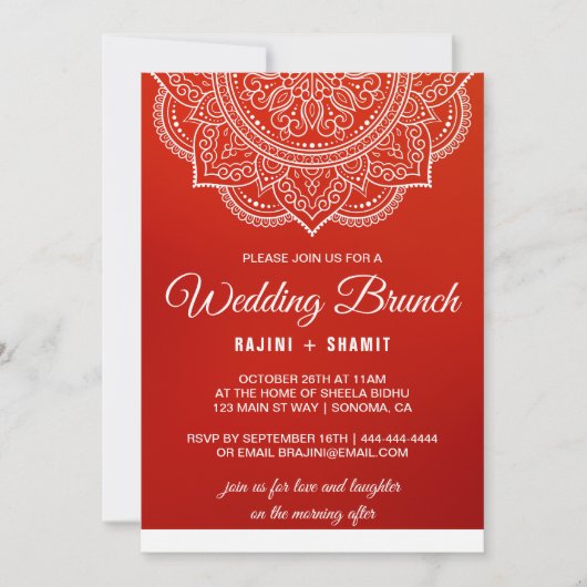 Elegant Crimson White Paisley Wedding Brunch Kaart (Voorkant)