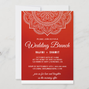Elegant Crimson White Paisley Wedding Brunch Kaart