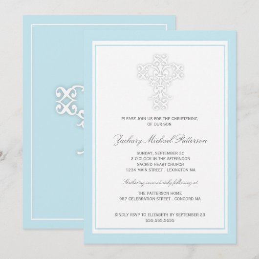 Elegant Cross Baby Christening Uitnodiging (Voorkant / Achterkant)