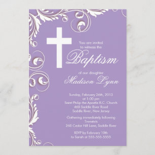 Elegant Cross Baby Girl Baptism Christening Kaart