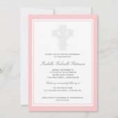 Elegant Cross Baby Girl Uitnodiging (Voorkant)