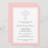 Elegant Cross Baby Girl Uitnodiging (Voorkant / Achterkant)