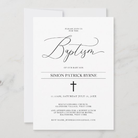 Elegant Cross Baptism Aankondiging Jongen of Meisj (Voorkant)