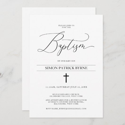 Elegant Cross Baptism Aankondiging Jongen of Meisj (Voorkant / Achterkant)