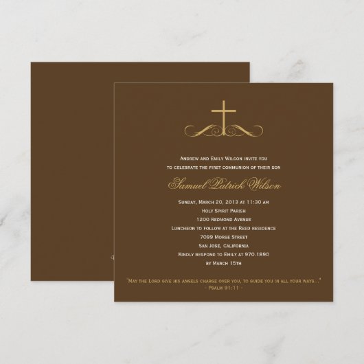 Elegant Cross Baptism/Christening/Eerste Communie Kaart (Voorkant / Achterkant)