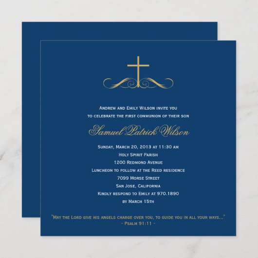 Elegant Cross Baptism/Christening/Eerste Communie Kaart (Voorkant / Achterkant)