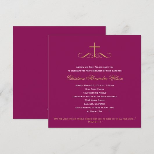 Elegant Cross Baptism/Christening/Eerste Communie Kaart (Voorkant / Achterkant)