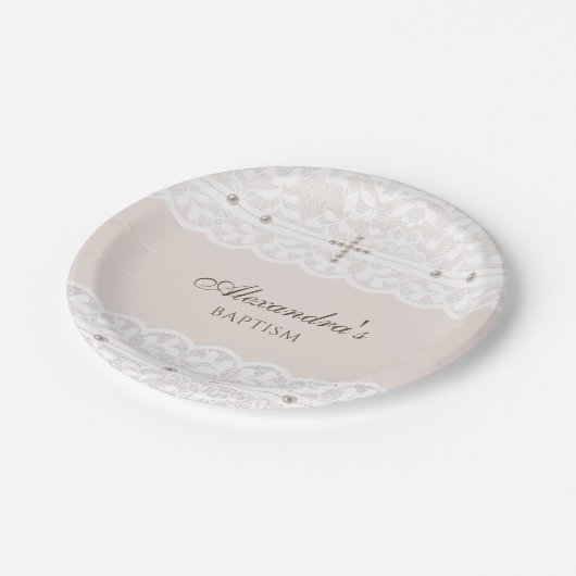 Elegant Cross Christening Christian Baptism Papieren Bordje (Gekanteld)