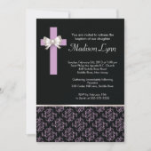 Elegant Cross Damask Baptisme | Christening Kaart (Voorkant)