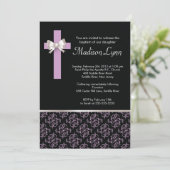 Elegant Cross Damask Baptisme | Christening Kaart (Staand voorkant)