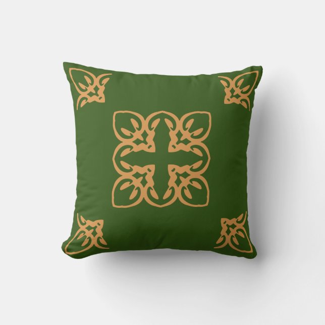 Elegant Cross Damask Motief Groen Goud Kussen (Voorkant)