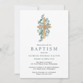 Elegant Cross Eucalyptus Greenery Baptisme Kaart (Voorkant)