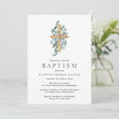 Elegant Cross Eucalyptus Greenery Baptisme Kaart (Staand voorkant)