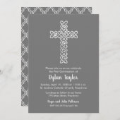 Elegant Cross First Communion Grey Invitations (Voorkant / Achterkant)