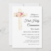 elegant cross first holy communiqué uitnodiging (Voorkant)