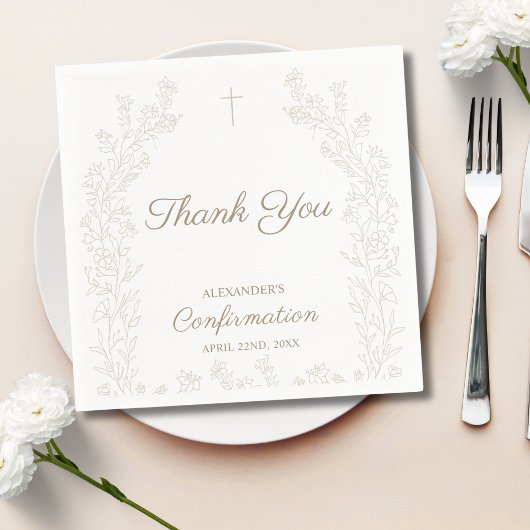 Elegant Cross Floral Confirmation Thank You Servet