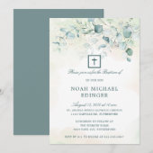 Elegant Cross Greenery Eucalyptus Baptisme Kaart (Voorkant / Achterkant)