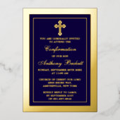 Elegant Cross Heilige Communie of echte bevestigin Folie Uitnodiging (Voorkant)