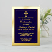 Elegant Cross Heilige Communie of echte bevestigin Folie Uitnodiging (Staand Voorkant)