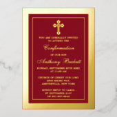 Elegant Cross Heilige Communie of echte bevestigin Folie Uitnodiging (Voorkant)