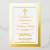 Elegant Cross Heilige Communie of echte bevestigin Folie Uitnodiging (Voorkant)