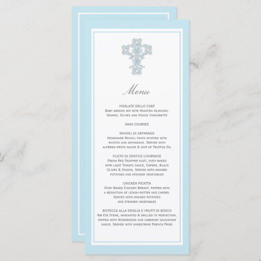 Elegant Cross in Blue Menu Page Rack Card (Voorkant / Achterkant)