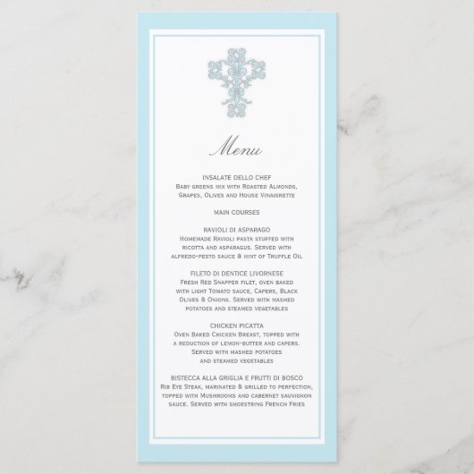 Elegant Cross in Blue Menu Page Rack Card (Voorkant)