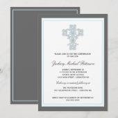 Elegant Cross in Blue Son Confirmation Kaart (Voorkant / Achterkant)