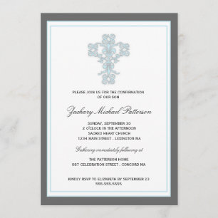 Elegant Cross in Blue Son Confirmation Kaart