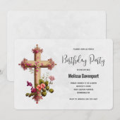 Elegant Cross met roze bloemen op zaterdag Kaart (Voorkant / Achterkant)