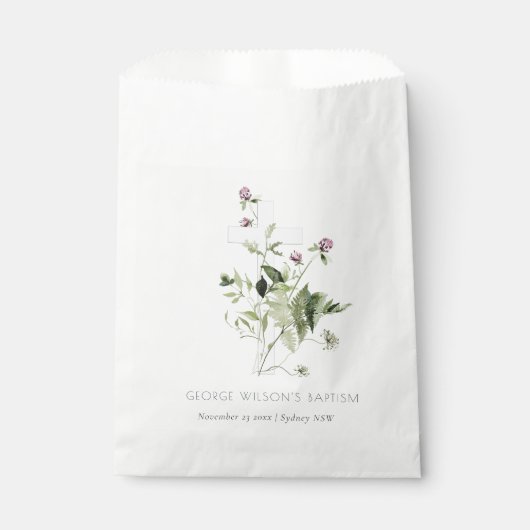 Elegant Cross Paarse Wildflower Baptisme Bedankzakje (Voorkant)