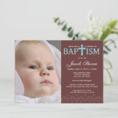 Elegant Cross Photo Baptisme Invitation Kaart (Staand voorkant)