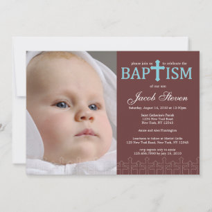 Elegant Cross Photo Baptisme Invitation Kaart