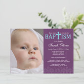 Elegant Cross Photo Baptisme Invitation Kaart (Staand voorkant)