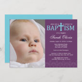 Elegant Cross Photo Baptisme Invitation Kaart (Voorkant / Achterkant)
