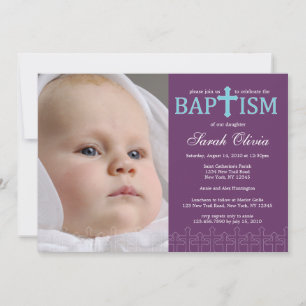 Elegant Cross Photo Baptisme Invitation Kaart