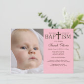 Elegant Cross Photo Baptisme Invitation Kaart (Staand voorkant)