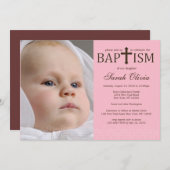 Elegant Cross Photo Baptisme Invitation Kaart (Voorkant / Achterkant)