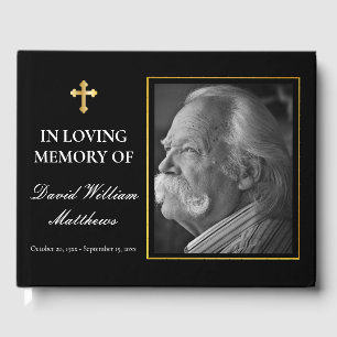 Elegant Cross Photo Black Bereavement Begrafenis Gastenboek