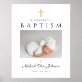 Elegant Cross Photo Boy Baptism Welkom Poster (Voorkant)