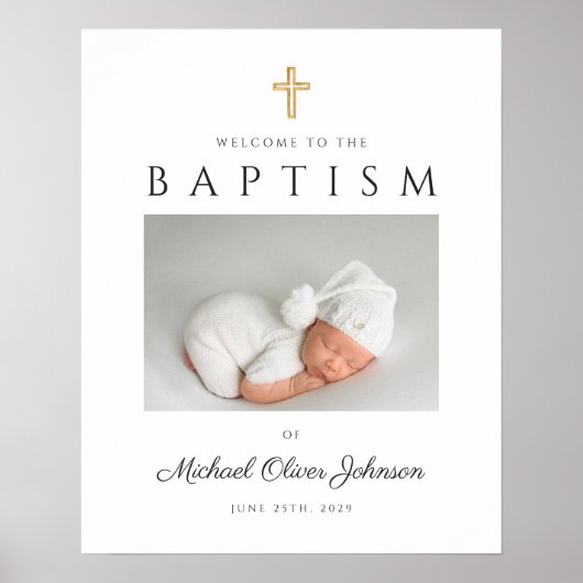 Elegant Cross Photo Boy Baptism Welkom Poster (Voorkant)