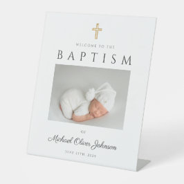 Elegant Cross Photo Boy Baptism Welkom Reclamebord Met Voetstuk