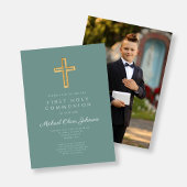 Elegant Cross Photo Boy First Commune Kaart
