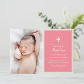 Elegant Cross Pink Foto Baptisme Christening Kaart (Staand voorkant)