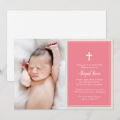 Elegant Cross Pink Foto Baptisme Christening Kaart (Voorkant / Achterkant)